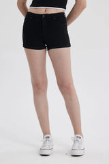 Short Mujer Roll Up Tiro Alto Negro