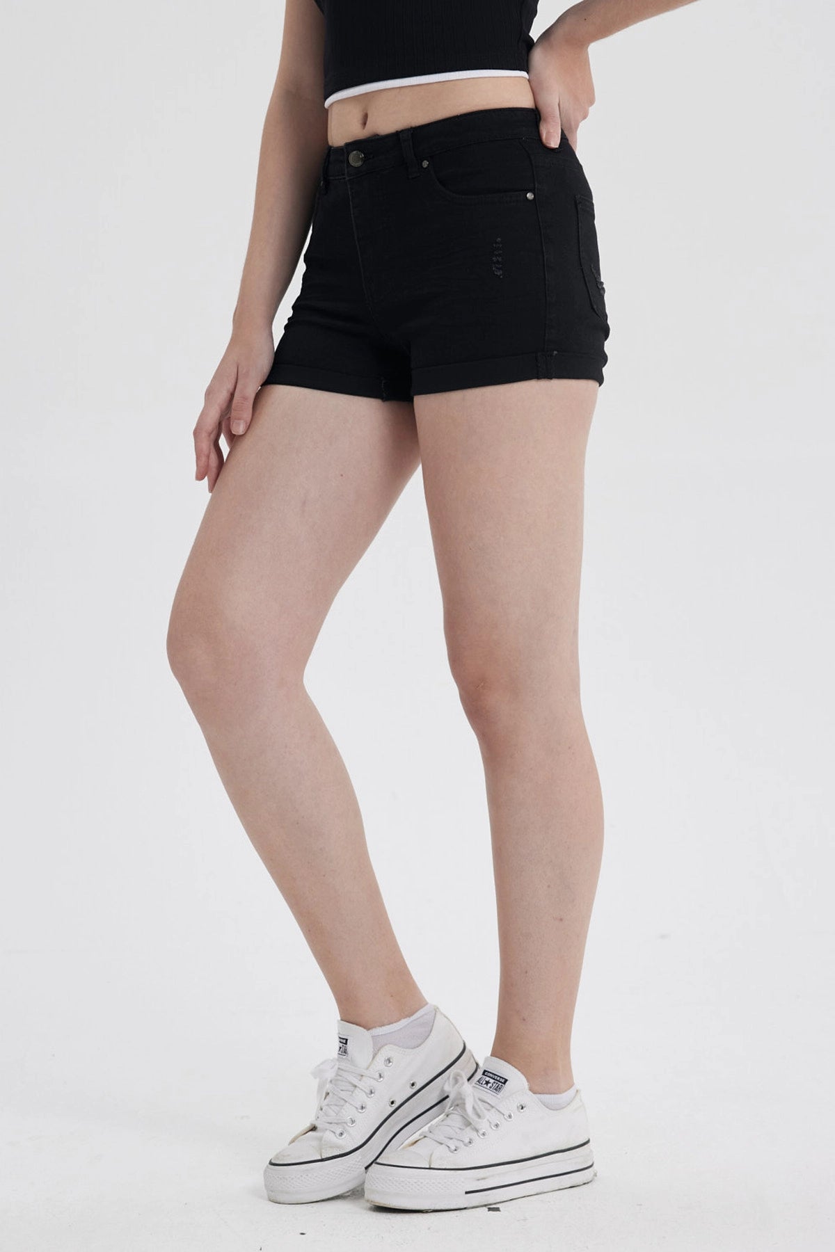 Short Mujer Roll Up Tiro Alto Negro