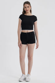Short Mujer Roll Up Tiro Alto Negro