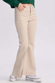 Jeans Mujer Flare Color Line Beige Claro
