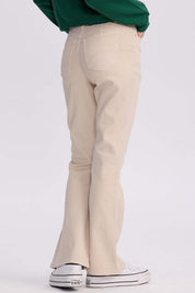 Jeans Mujer Flare Color Line Beige Claro