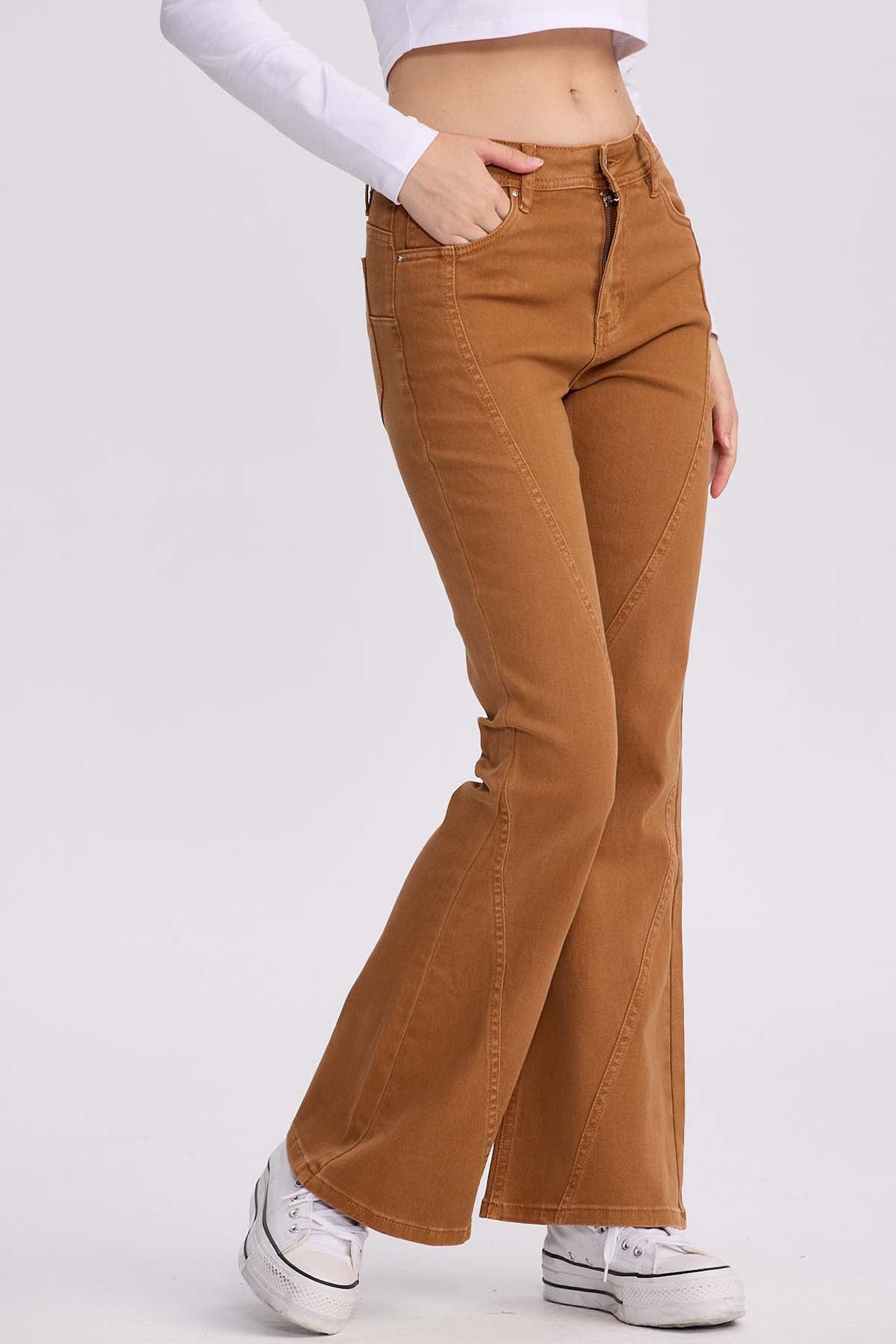 Jeans Mujer Flare Color Line Caramelo