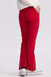 Jeans Mujer Flare Color Line Rojo Oscuro