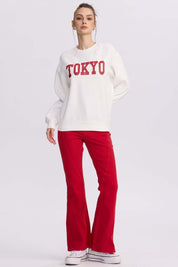 Jeans Mujer Flare Color Line Rojo Oscuro