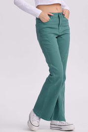 Jeans Mujer Flare Color Line Verde Agua
