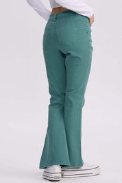 Jeans Mujer Flare Color Line Verde Agua