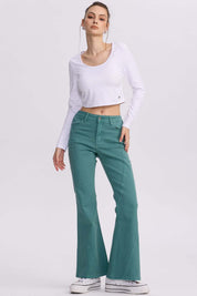 Jeans Mujer Flare Color Line Verde Agua