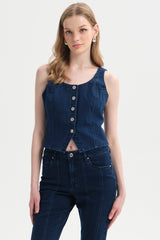 Peto Mujer Botones Azul Oscuro