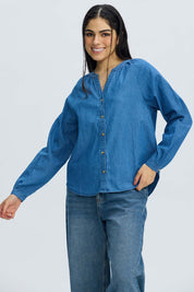 Blusa Mujer Boho Manga Ancha Azul