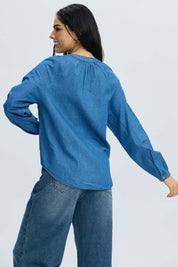 Blusa Mujer Boho Manga Ancha Azul