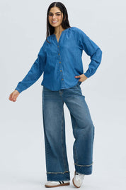 Blusa Mujer Boho Manga Ancha Azul