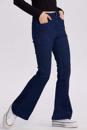Jeans Mujer Flare Linea Azul Oscuro