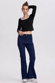Jeans Mujer Flare Linea Azul Oscuro