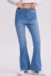 Jeans Mujer Flare Costura Azul Claro