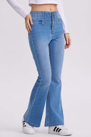 Jeans Mujer Flare Costura Azul Claro