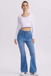 Jeans Mujer Flare Costura Azul Claro