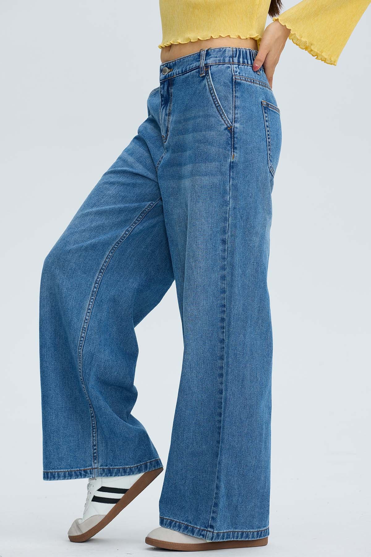 Jeans Mujer Baggy Relax Elasticado Azul