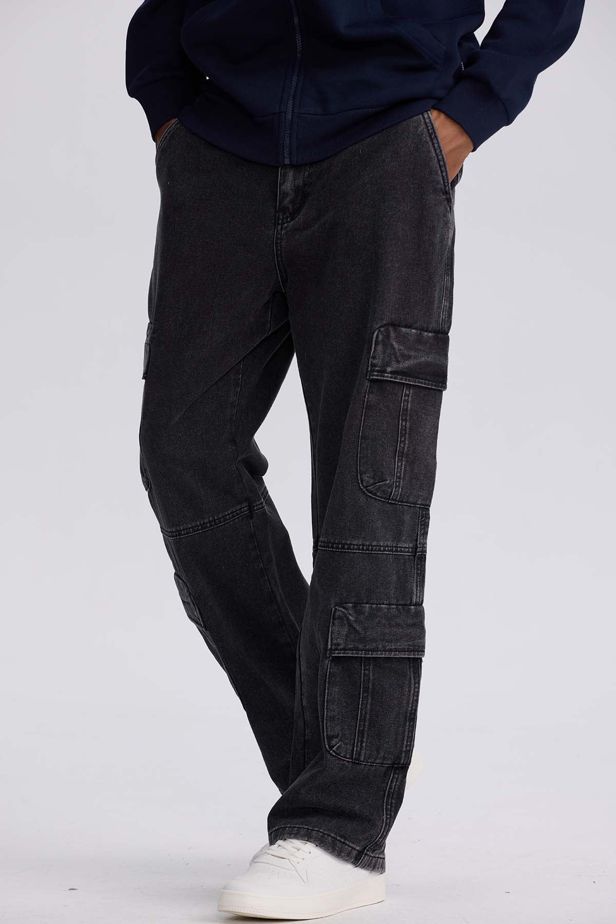 Jeans Hombre Doble Cargo Negro