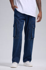 Jeans Doble Cargo Hombre Azul Retro