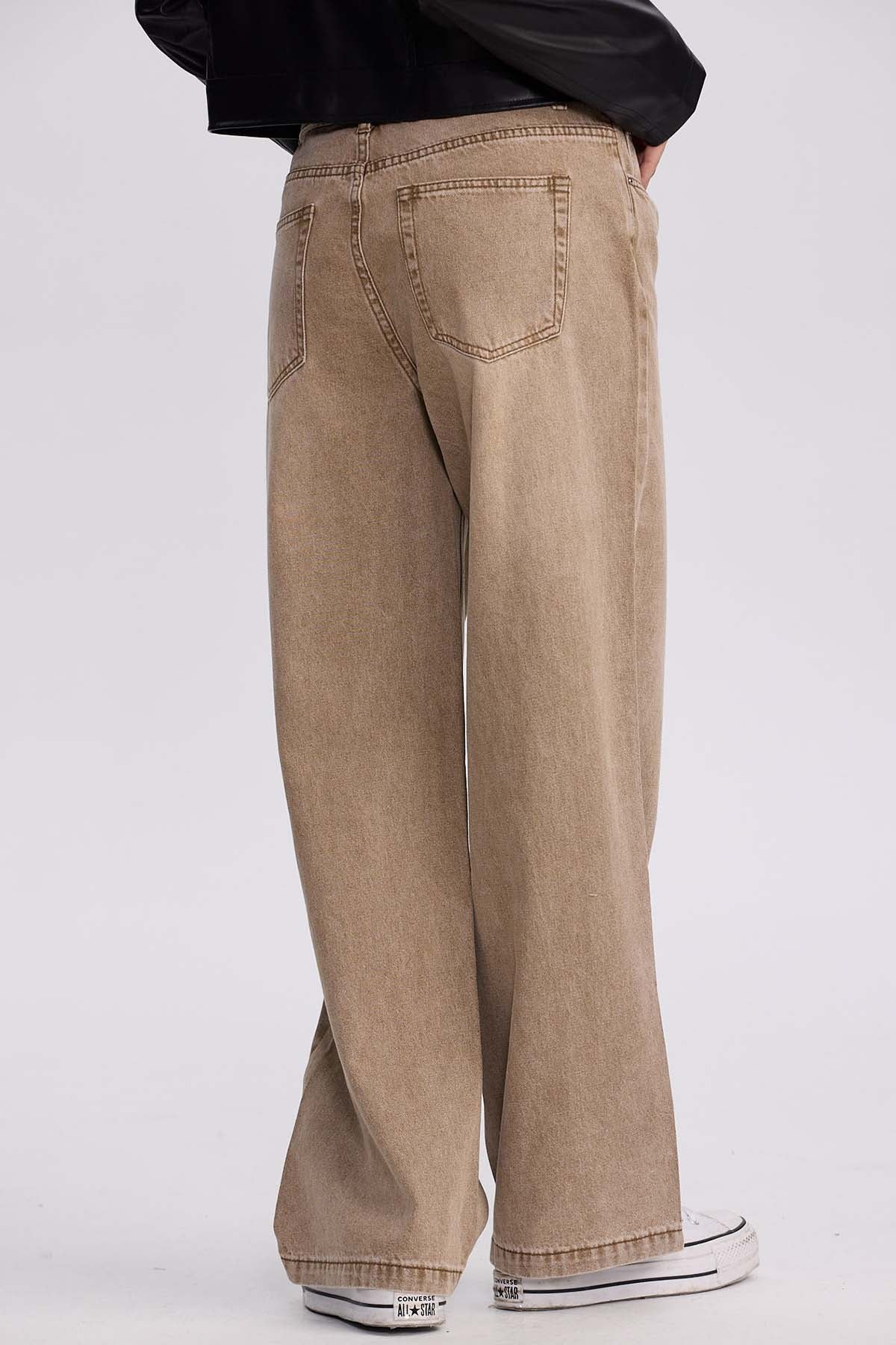 Jeans Mujer Baggy Cinturón Caqui