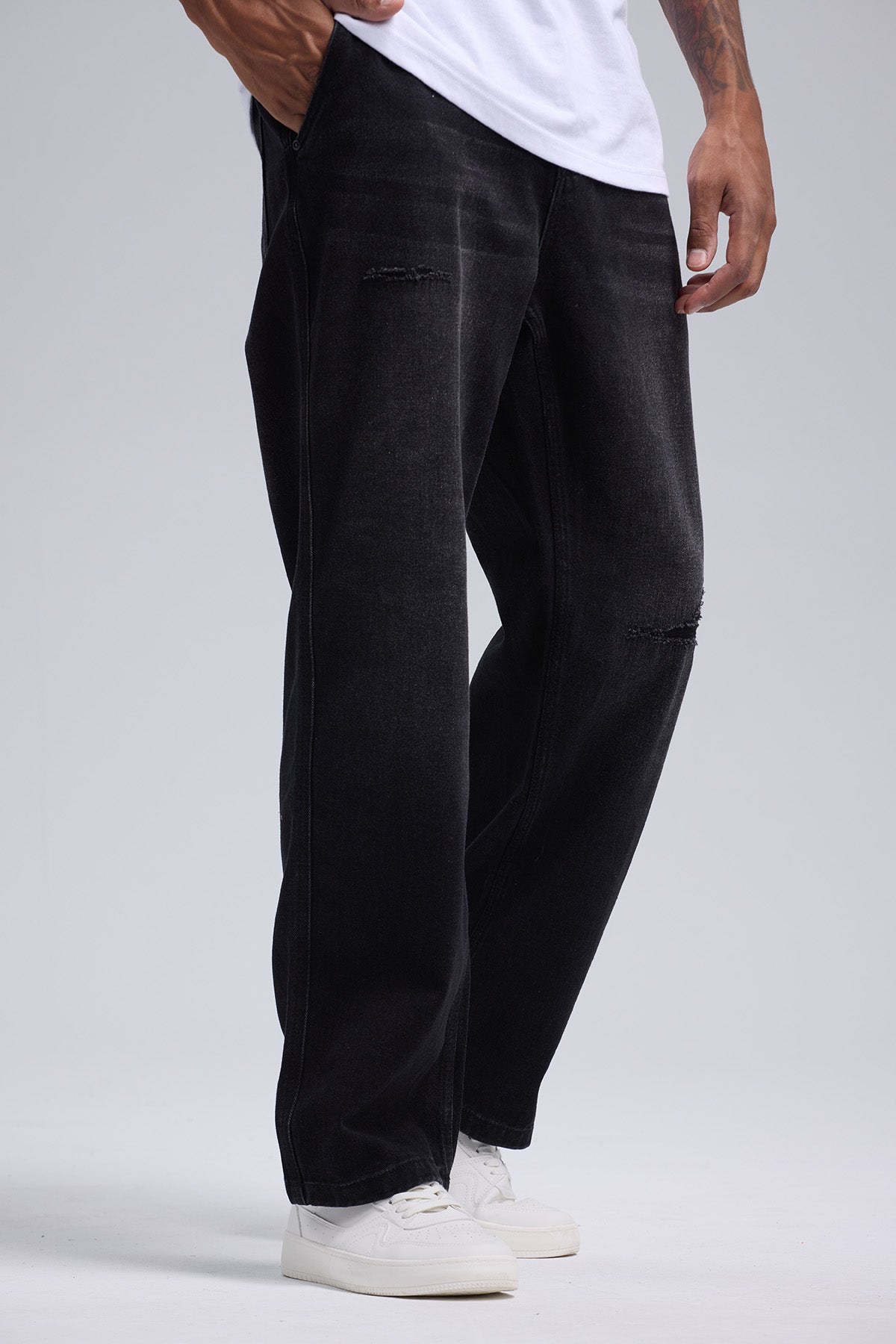 Jeans Hombre Baggy Rotura Negro