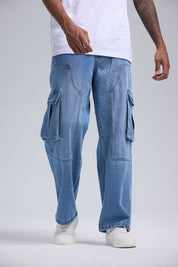 Jeans Hombre Cargo Baggy Azul Claro