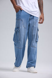 Jeans Hombre Cargo Baggy Azul Claro