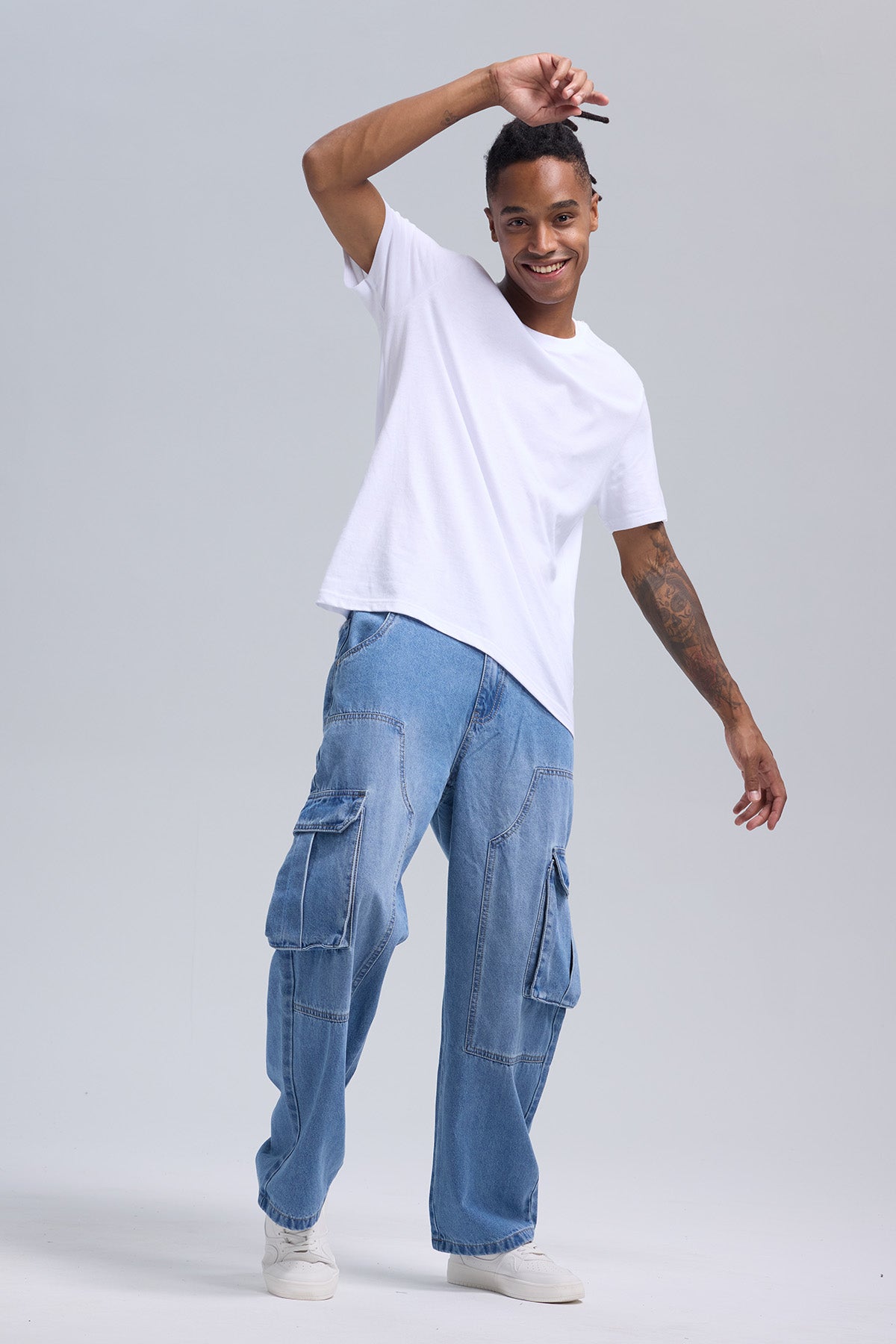 Jeans Hombre Cargo Baggy Azul Claro