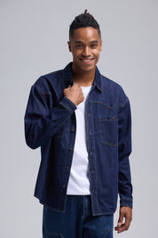Camisa Hombre Sobre Camisa Doble Azul