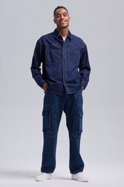 Camisa Hombre Sobre Camisa Doble Azul