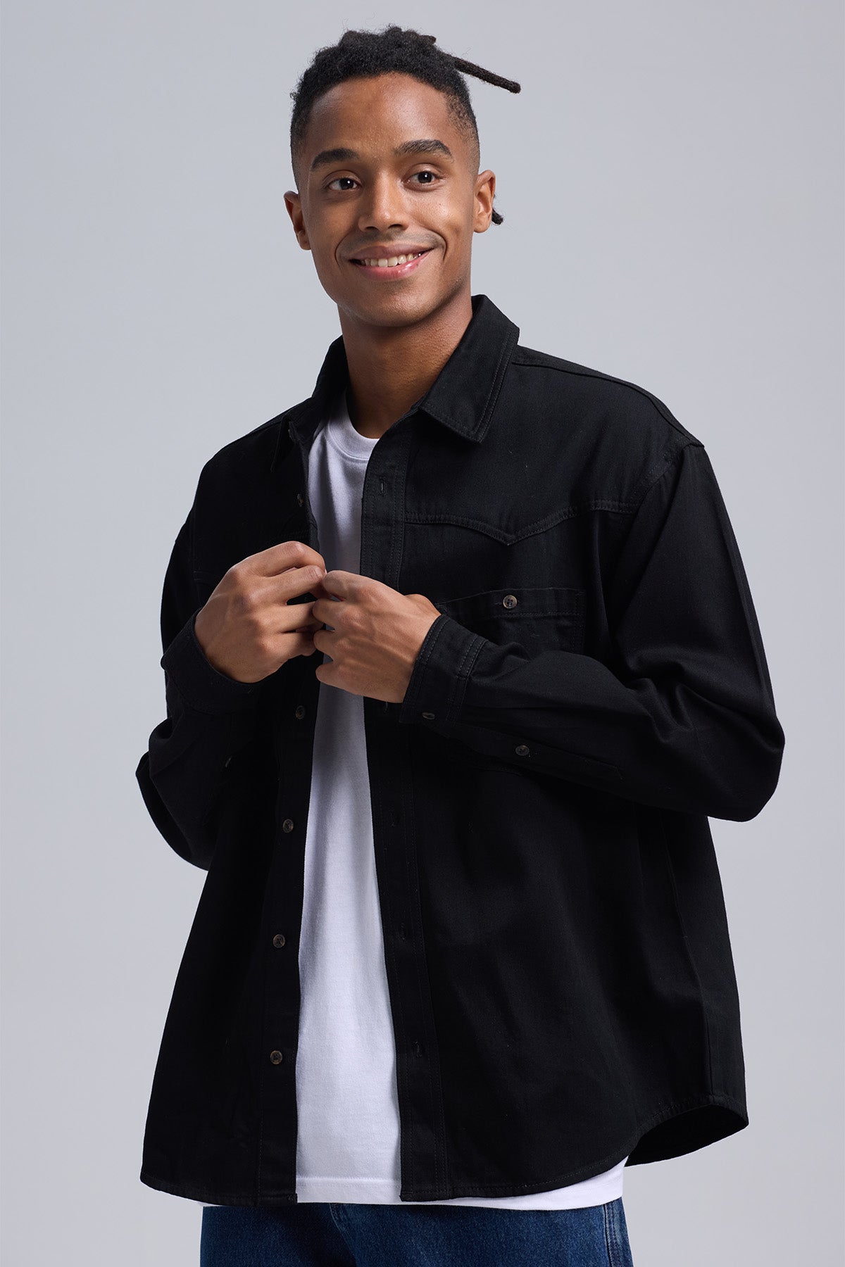 Camisa Hombre Sobre Camisa Doble Negro