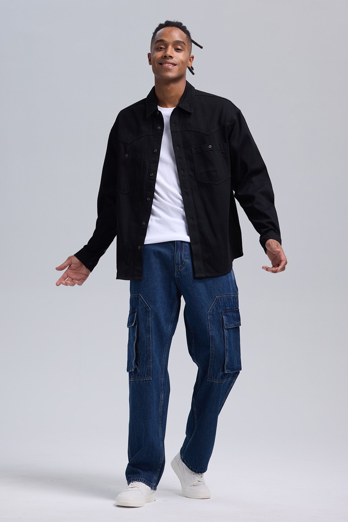 Camisa Hombre Sobre Camisa Doble Negro