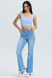 Jeans Mujer Flare Bolsillo Azul Claro