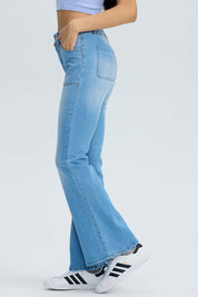 Jeans Mujer Flare Bolsillo Azul Claro