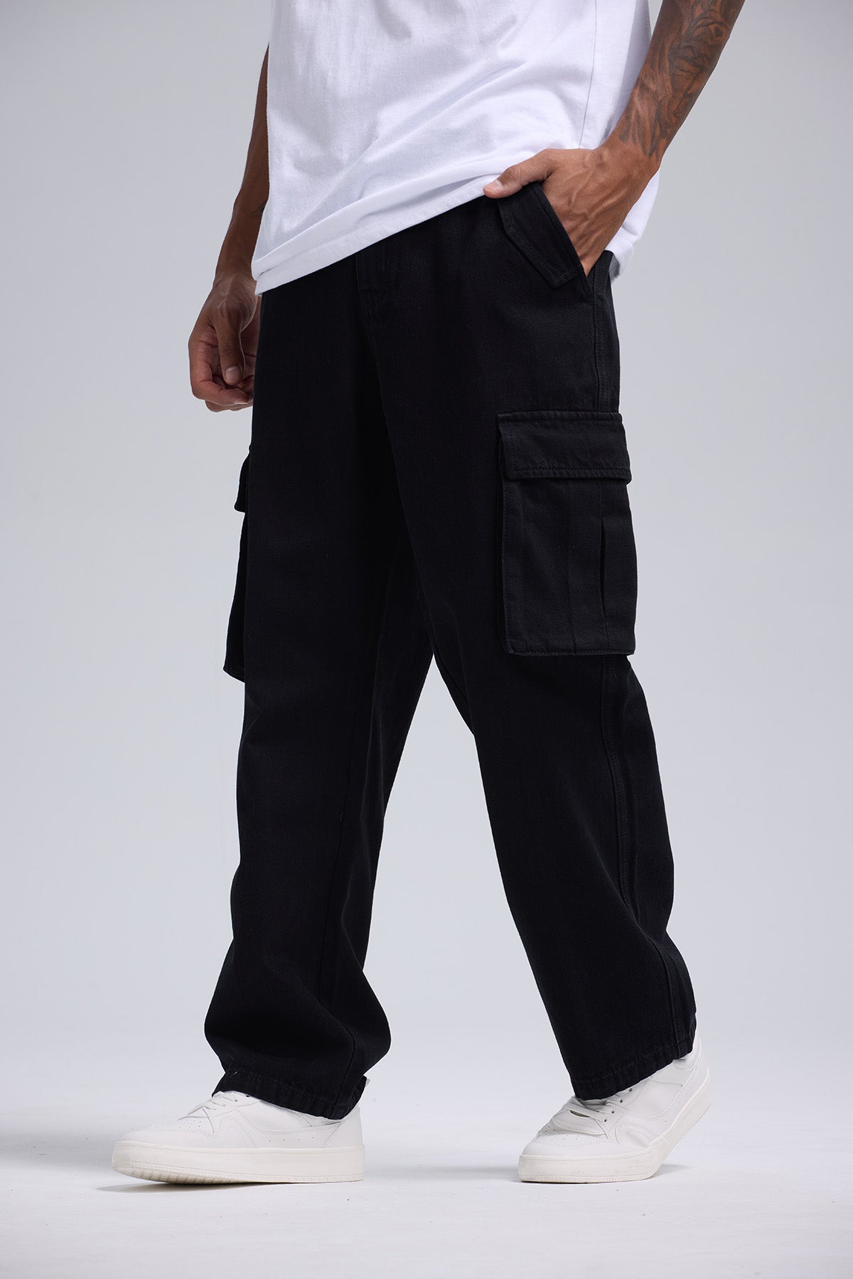 Jeans Hombre Cargo Bolsillos Negro