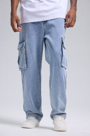 Jeans Hombre Cargo Bolsillos Azul