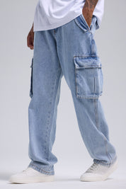 Jeans Hombre Cargo Bolsillos Azul