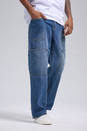 Jeans Hombre Relajado Con Parche Azul