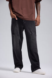 Jeans Hombre Relajado Con Parche Negro