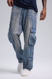 Jeans Hombre Cargo Lavado Azul Retro