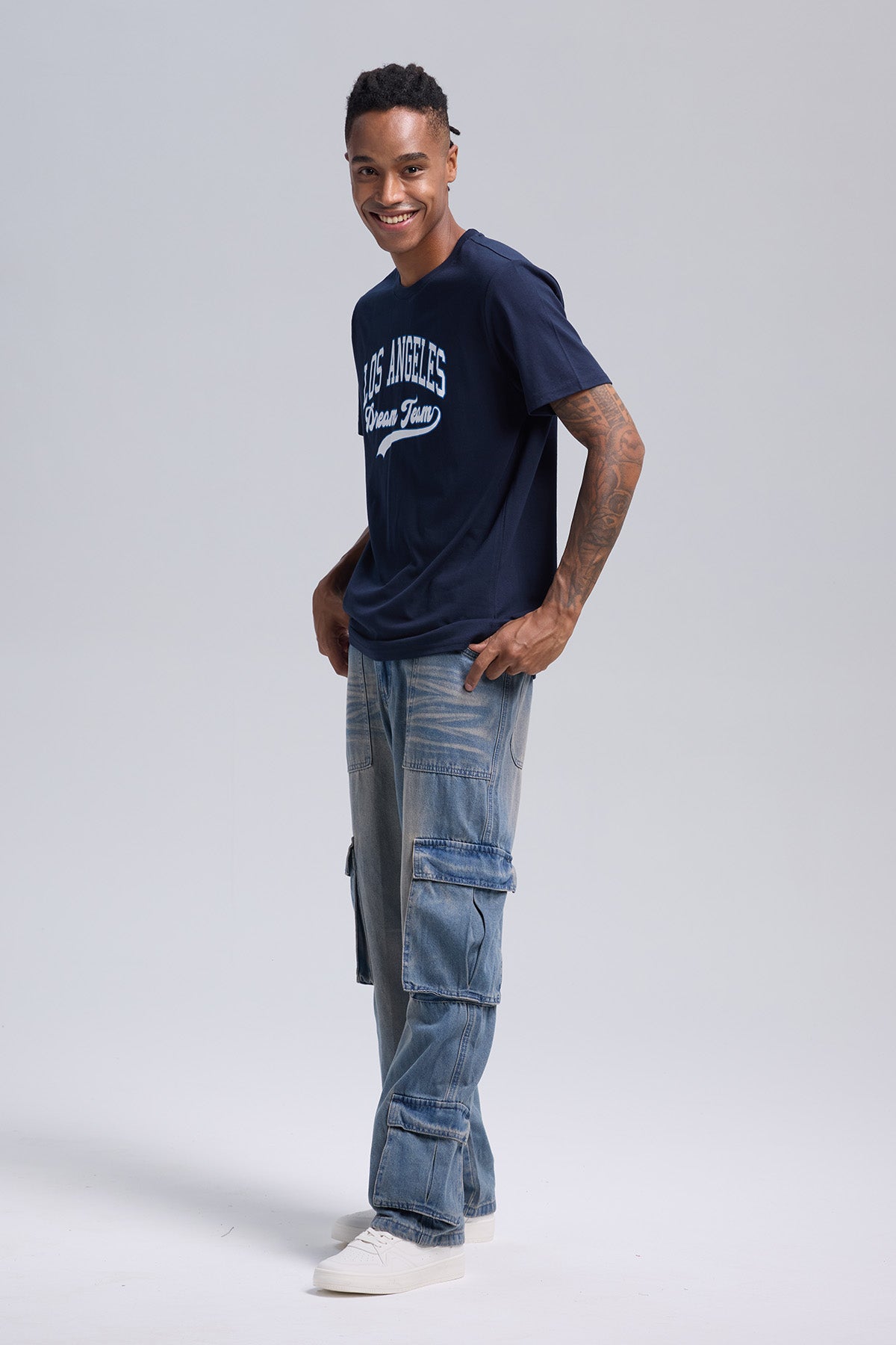 Jeans Hombre Cargo Lavado Azul Retro