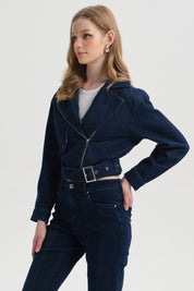 Chaqueta Mujer Biker Azul Oscuro