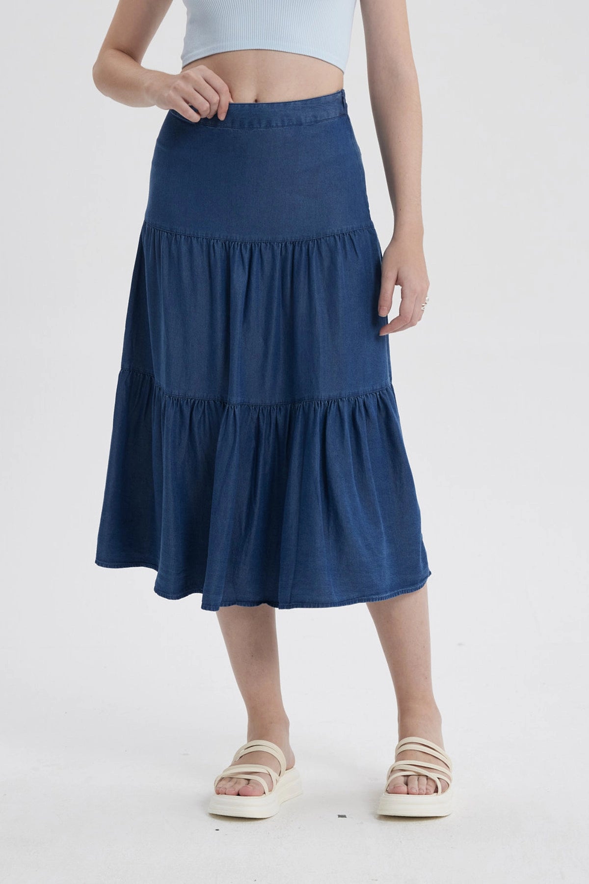 Falda Mujer Midi Cortes Azul
