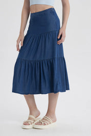 Falda Mujer Midi Cortes Azul