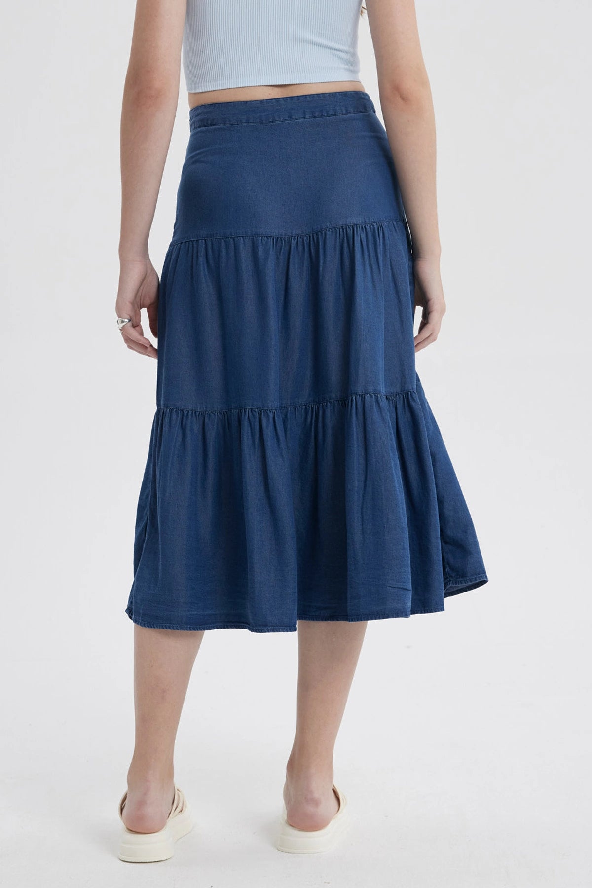 Falda Mujer Midi Cortes Azul