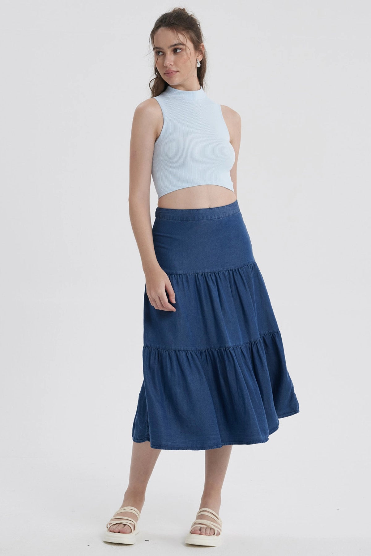 Falda Mujer Midi Cortes Azul