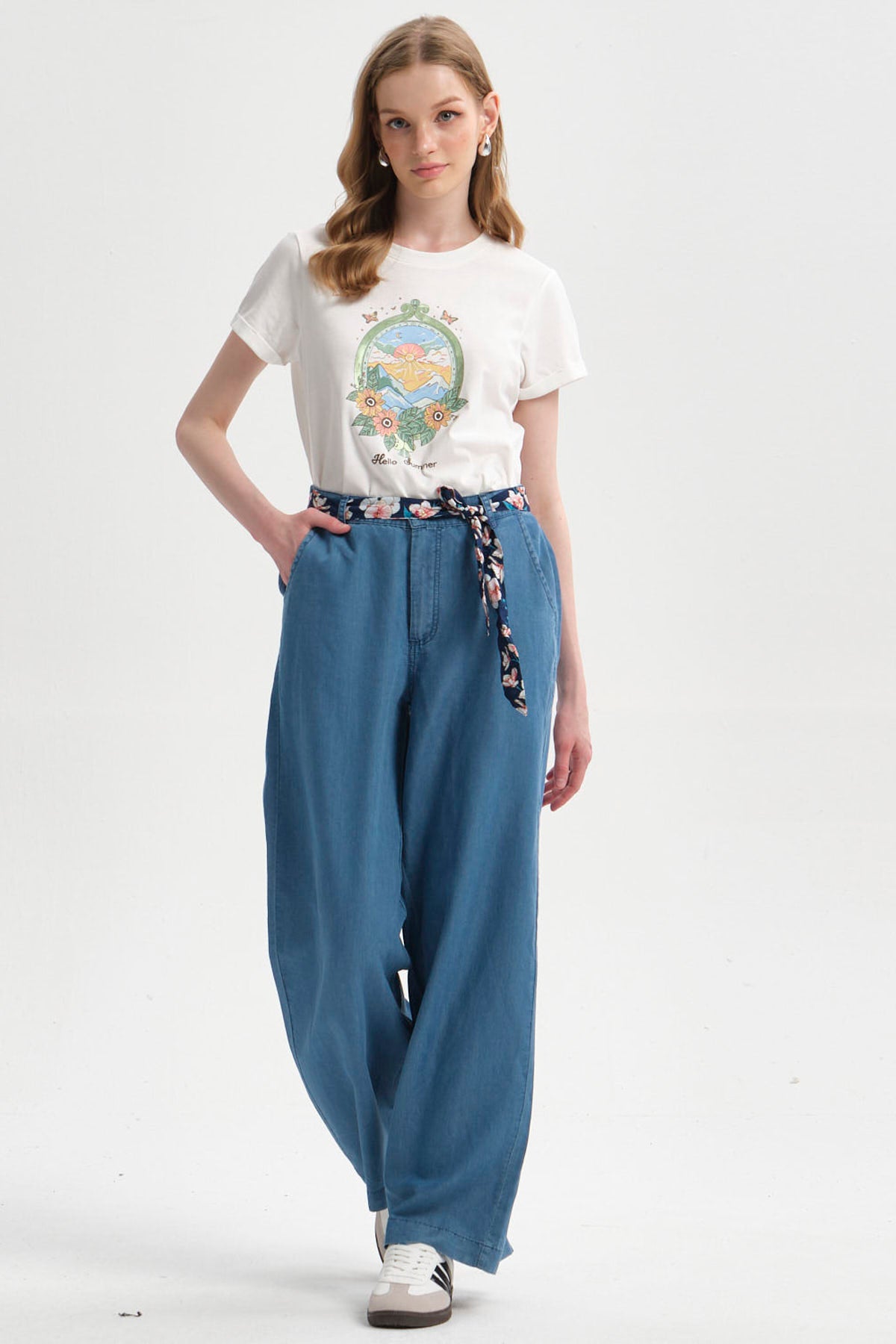 Jeans Mujer Pallazzo Pañuelo Azul