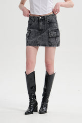 Falda Mujer Cargo Lavado Negro