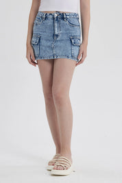 Falda Mujer Cargo Lavado Azul