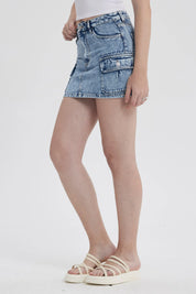 Falda Mujer Cargo Lavado Azul
